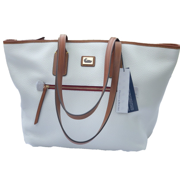 NWT Dooney And Bourke Camden White Pebble Leather Shoulder Tote B000535